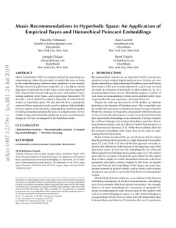 Music Recommendations in Hyperbolic Space: An Application of Empirical
  Bayes and Hierarchical Poincaré Embeddings
