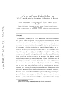 A Survey on Physical Unclonable Function (PUF)-based Security Solutions
  for Internet of Things
