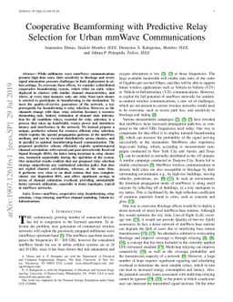 Cooperative Beamforming with Predictive Relay Selection for Urban mmWave
  Communications