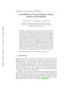 Dual-FOFE-net Neural Models for Entity Linking with PageRank