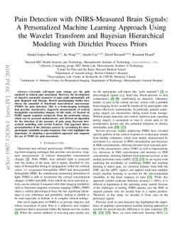 Pain Detection with fNIRS-Measured Brain Signals: A Personalized Machine
  Learning Approach Using the Wavelet Transform and Bayesian Hierarchical
  Modeling with Dirichlet Process Priors
