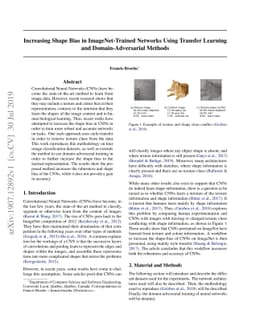 Increasing Shape Bias in ImageNet-Trained Networks Using Transfer
  Learning and Domain-Adversarial Methods