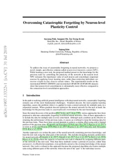 Overcoming Catastrophic Forgetting by Neuron-level Plasticity Control