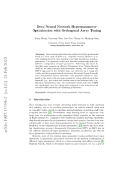 Deep Neural Network Hyperparameter Optimization with Orthogonal Array
  Tuning