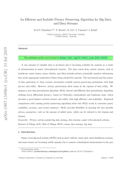 An Efficient and Scalable Privacy Preserving Algorithm for Big Data and
  Data Streams