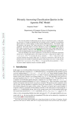 Privately Answering Classification Queries in the Agnostic PAC Model