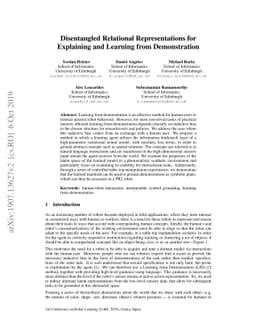 Disentangled Relational Representations for Explaining and Learning from
  Demonstration