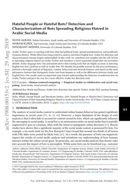 Hateful People or Hateful Bots? Detection and Characterization of Bots
  Spreading Religious Hatred in Arabic Social Media