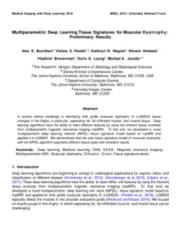 Multiparametric Deep Learning Tissue Signatures for Muscular Dystrophy:
  Preliminary Results