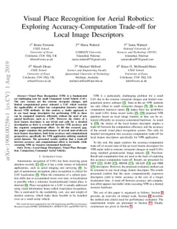 Visual Place Recognition for Aerial Robotics: Exploring
  Accuracy-Computation Trade-off for Local Image Descriptors
