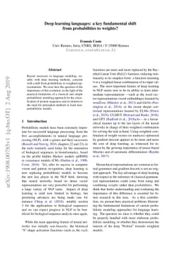 Deep learning languages: a key fundamental shift from probabilities to
  weights?