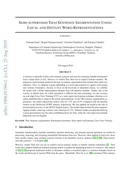Semi-supervised Thai Sentence Segmentation Using Local and Distant Word
  Representations