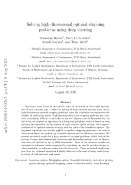 Solving high-dimensional optimal stopping problems using deep learning