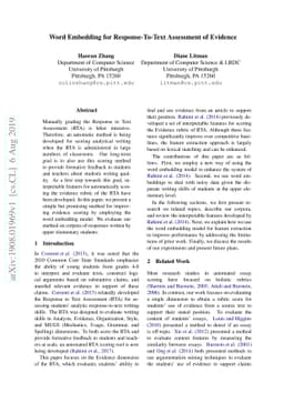 Word Embedding for Response-To-Text Assessment of Evidence