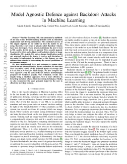 Model Agnostic Defence against Backdoor Attacks in Machine Learning