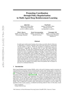 Promoting Coordination through Policy Regularization in Multi-Agent Deep
  Reinforcement Learning