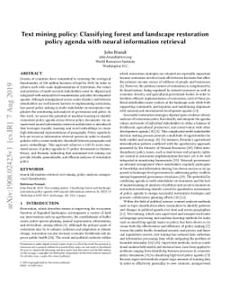 Text mining policy: Classifying forest and landscape restoration policy
  agenda with neural information retrieval