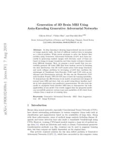 Generation of 3D Brain MRI Using Auto-Encoding Generative Adversarial
  Networks
