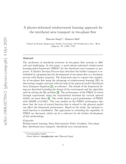 A physics-informed reinforcement learning approach for the interfacial
  area transport in two-phase flow