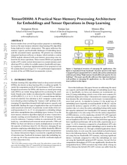 TensorDIMM: A Practical Near-Memory Processing Architecture for
  Embeddings and Tensor Operations in Deep Learning