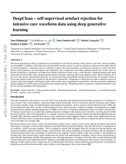 DeepClean -- self-supervised artefact rejection for intensive care
  waveform data using deep generative learning