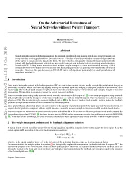 On the Adversarial Robustness of Neural Networks without Weight
  Transport