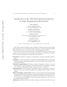 Introduction to the 35th International Conference on Logic Programming
  Special Issue