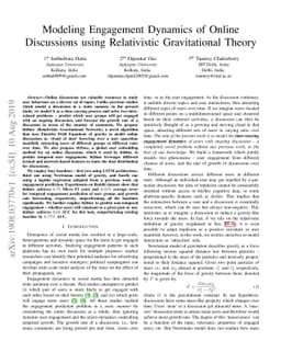 Modeling Engagement Dynamics of Online Discussions using Relativistic
  Gravitational Theory