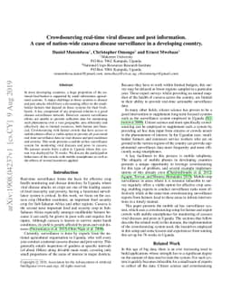 Crowdsourcing real-time viral disease and pest information. A case of
  nation-wide cassava disease surveillance in a developing country