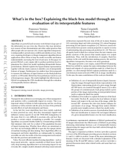 What's in the box? Explaining the black-box model through an evaluation
  of its interpretable features