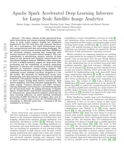 Apache Spark Accelerated Deep Learning Inference for Large Scale
  Satellite Image Analytics