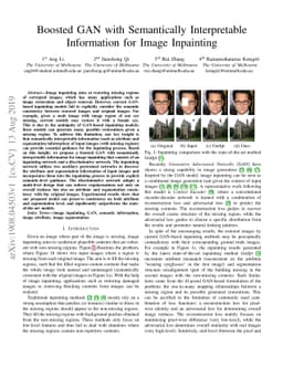 Boosted GAN with Semantically Interpretable Information for Image
  Inpainting