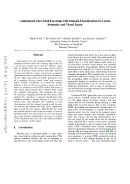 Generalised Zero-Shot Learning with Domain Classification in a Joint
  Semantic and Visual Space
