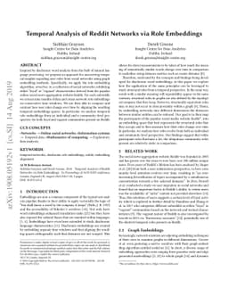 Temporal Analysis of Reddit Networks via Role Embeddings