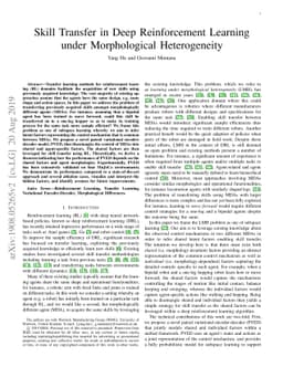 Skill Transfer in Deep Reinforcement Learning under Morphological
  Heterogeneity