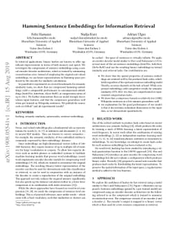 Hamming Sentence Embeddings for Information Retrieval