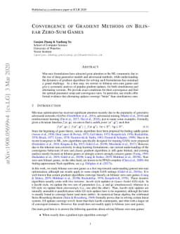Convergence of Gradient Methods on Bilinear Zero-Sum Games