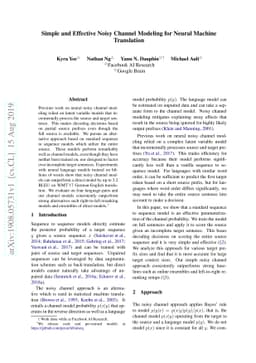 Simple and Effective Noisy Channel Modeling for Neural Machine
  Translation