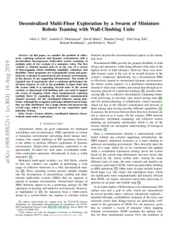 Decentralized Multi-Floor Exploration by a Swarm of Miniature Robots
  Teaming with Wall-Climbing Units
