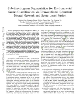 Sub-Spectrogram Segmentation for Environmental Sound Classification via
  Convolutional Recurrent Neural Network and Score Level Fusion