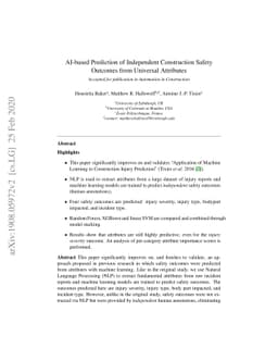 AI-based Prediction of Independent Construction Safety Outcomes from
  Universal Attributes