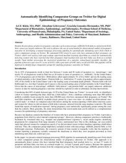 Automatically Identifying Comparator Groups on Twitter for Digital
  Epidemiology of Pregnancy Outcomes