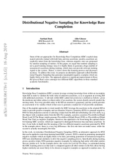 Distributional Negative Sampling for Knowledge Base Completion