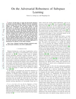On the Adversarial Robustness of Subspace Learning