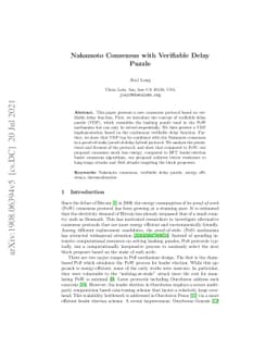 Nakamoto Consensus with Verifiable Delay Puzzle