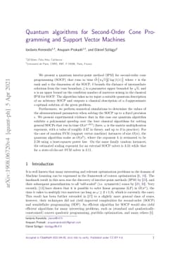 Quantum algorithms for Second-Order Cone Programming and Support Vector
  Machines
