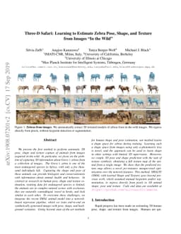Three-D Safari: Learning to Estimate Zebra Pose, Shape, and Texture from
  Images "In the Wild"