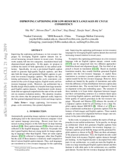 Improving Captioning for Low-Resource Languages by Cycle Consistency