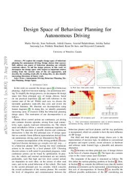 Design Space of Behaviour Planning for Autonomous Driving