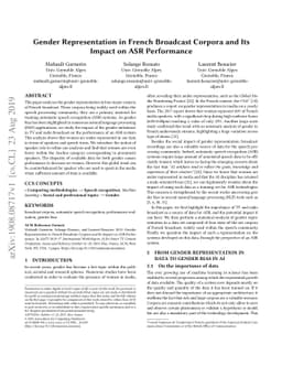 Gender Representation in French Broadcast Corpora and Its Impact on ASR
  Performance